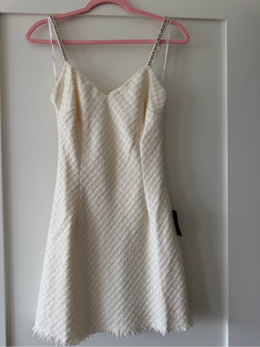 Lulu's Ivory Textured Mini Dress with Jeweled Straps
